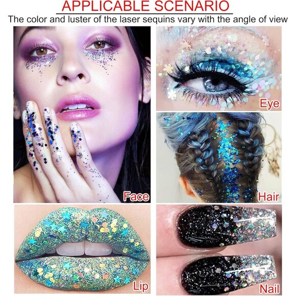 Body Glitter Gel Face and Body Makeup Liquid Long Lasting Green Mermaid Scales - Picture 4 of 7